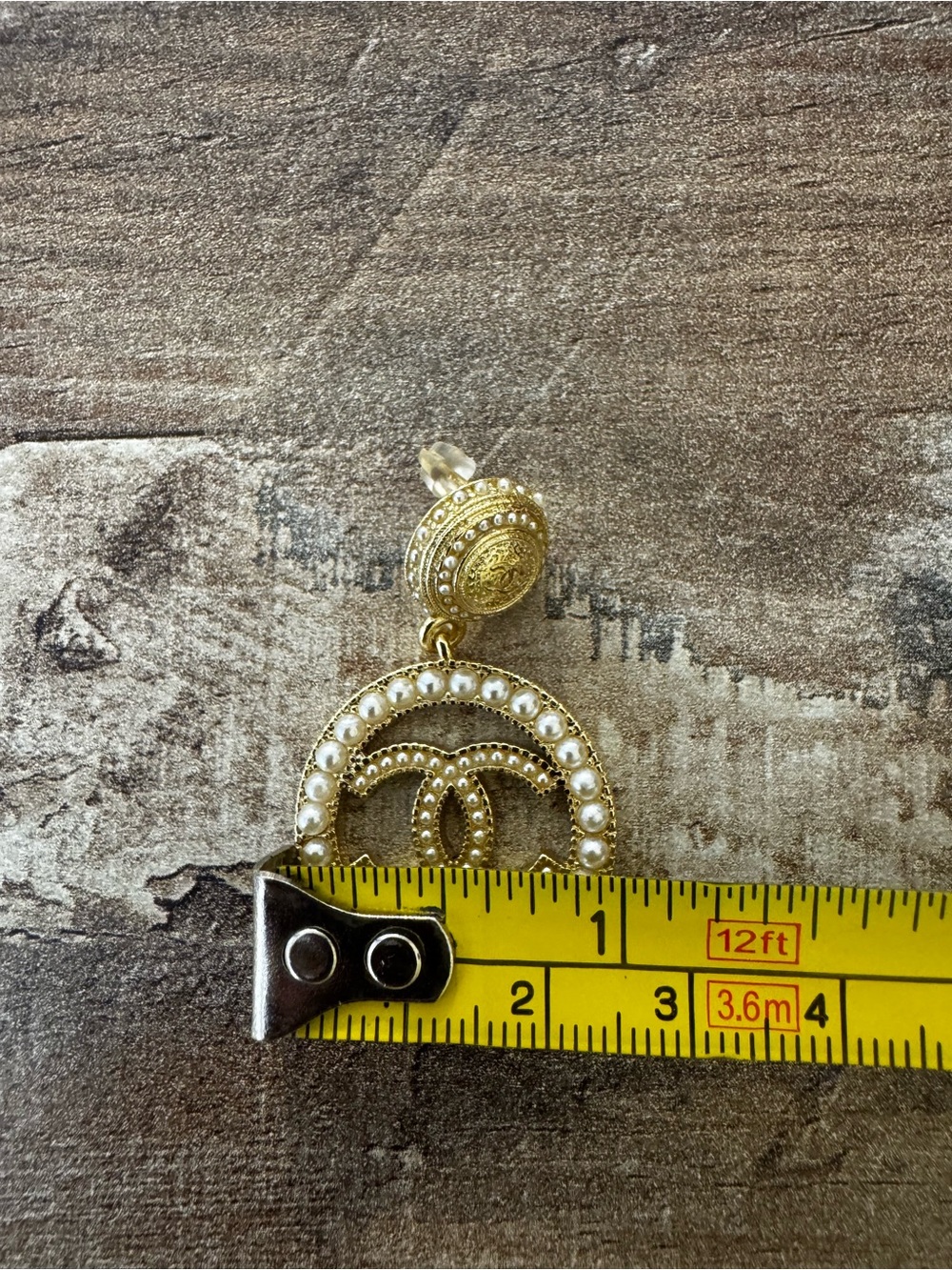 Chanel Gold-Tone Pearl CC Drop Earrings - Picture 5 of 5